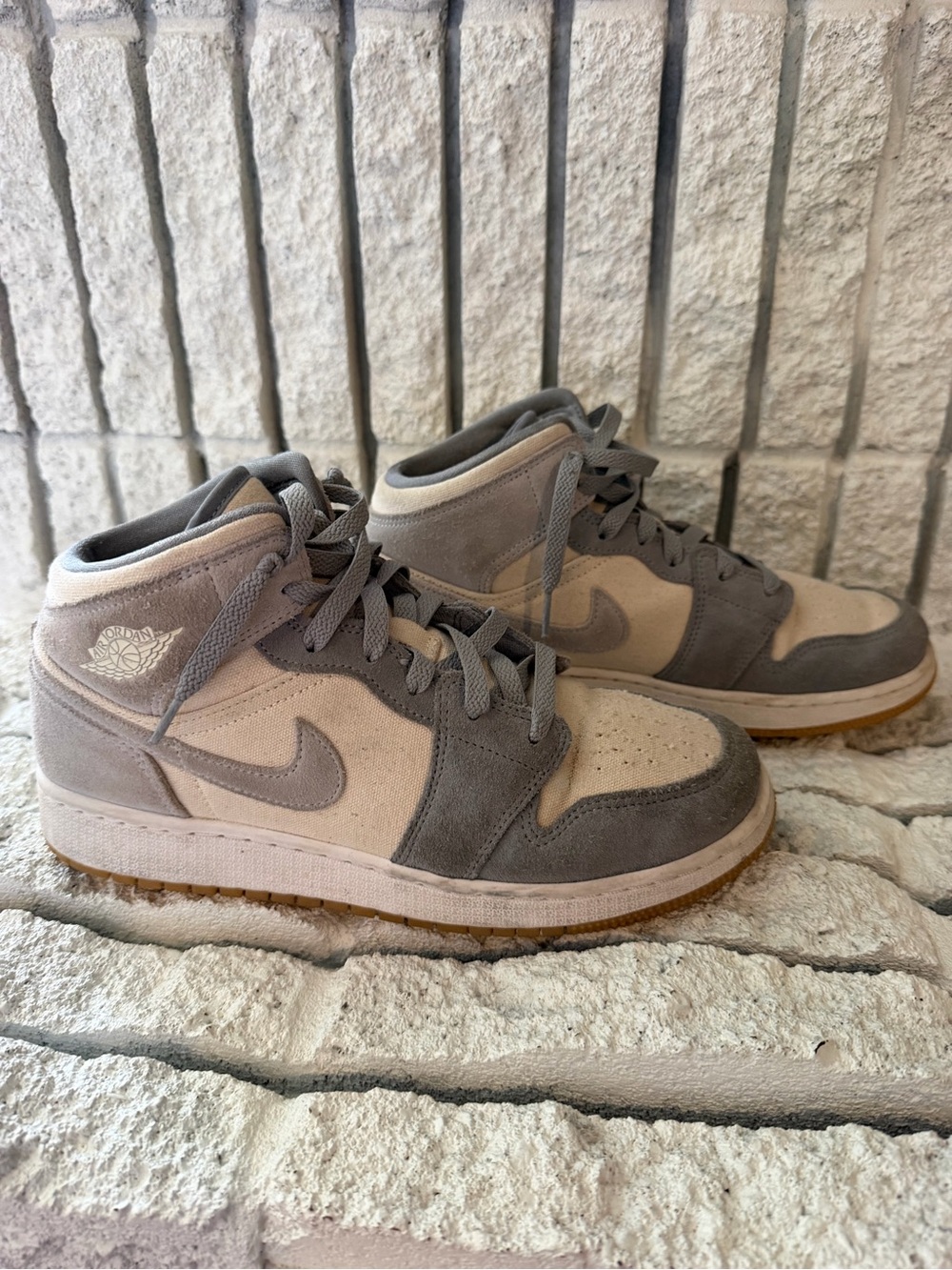 Jordan Mid-Top Sneakers in Gray & Cream Suede